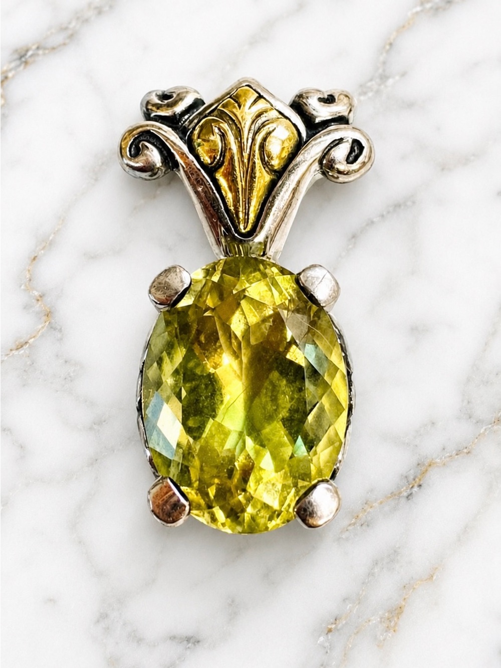 Ann King Citrine Pendant Sterling Silver 18K Gold Orchid Signed Retired